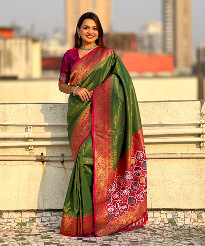 Royal Green Splendor Paithani Art Silk Saree with Gold Zari Work