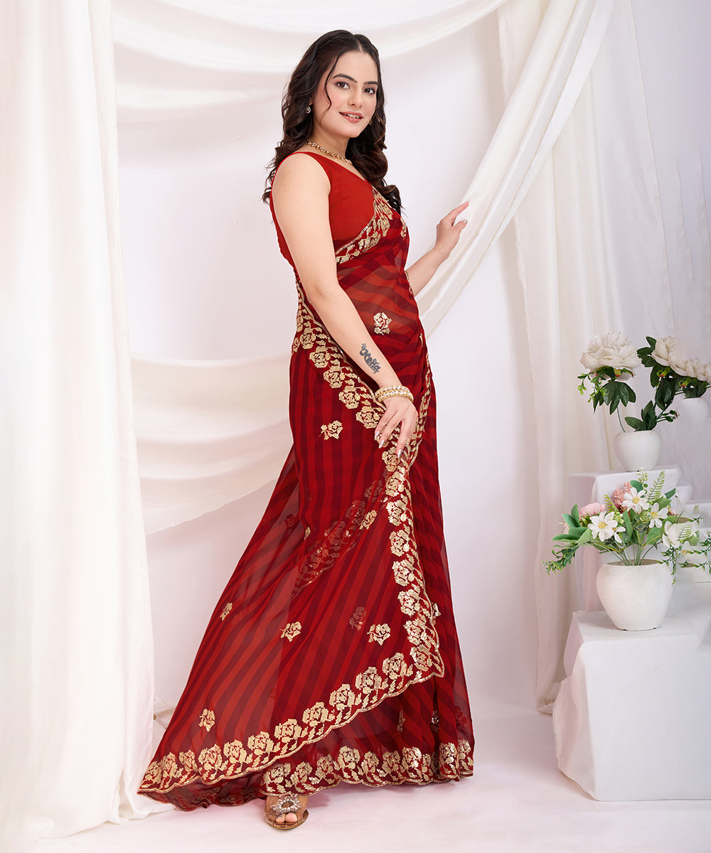 Scarlet Red Georgette Saree with a Subtle Embroidered Touch