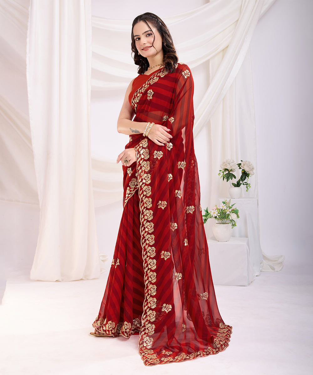 Scarlet Red Georgette Saree with a Subtle Embroidered Touch