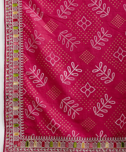 Pink Bandhani Print Saree with Embroidered Border Detailing