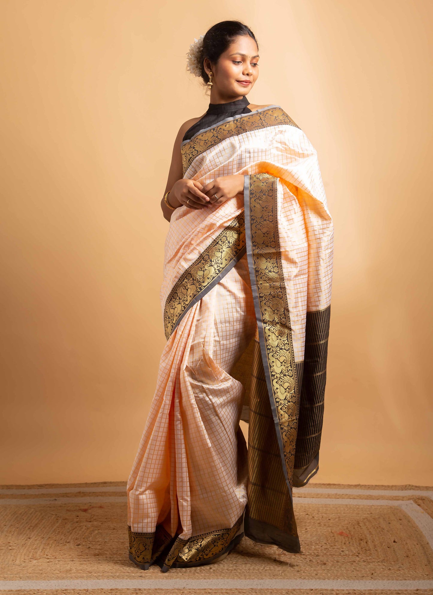 Regal ivory & black Kasavu saree