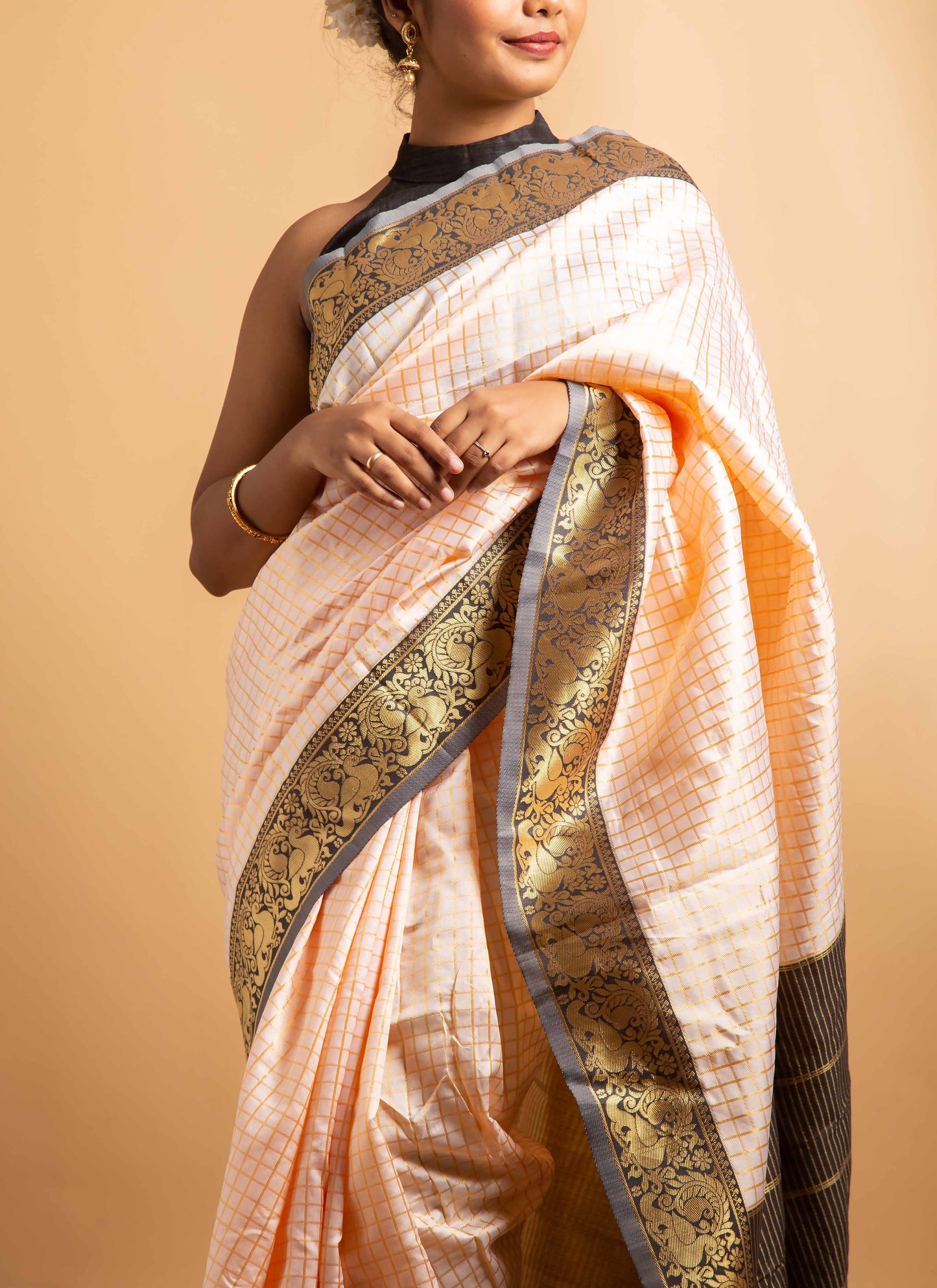 Regal ivory & black Kasavu saree