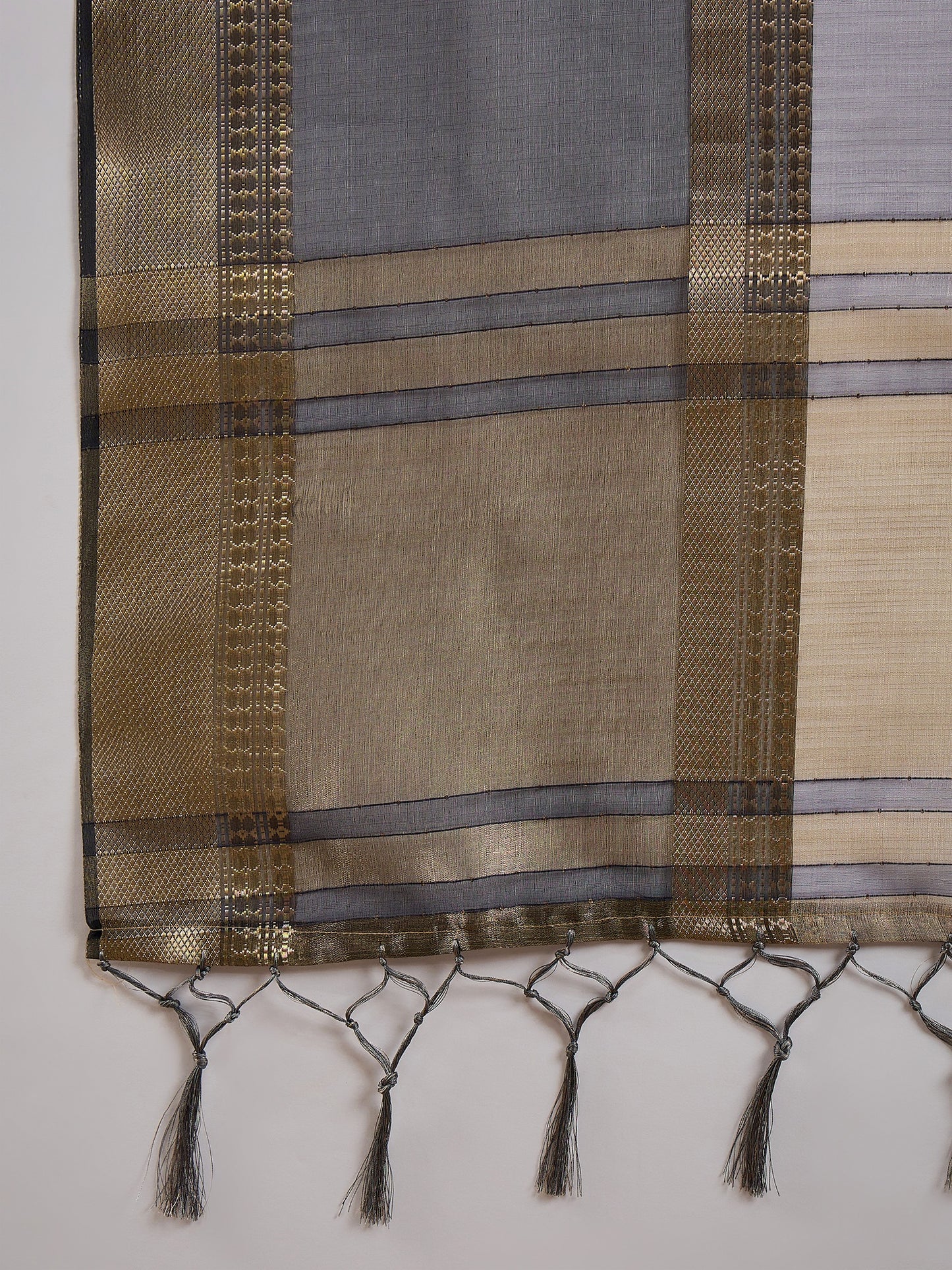 Grey Cotton Silk Saree with Elegant Gold Zari Borders