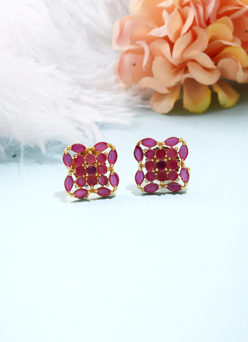 Pink Gold Plated Floral Earrings