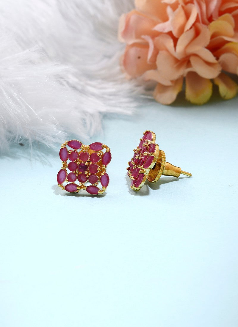 Pink Gold Plated Floral Earrings