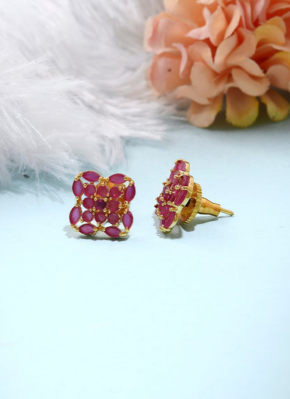 Pink Gold Plated Floral Earrings