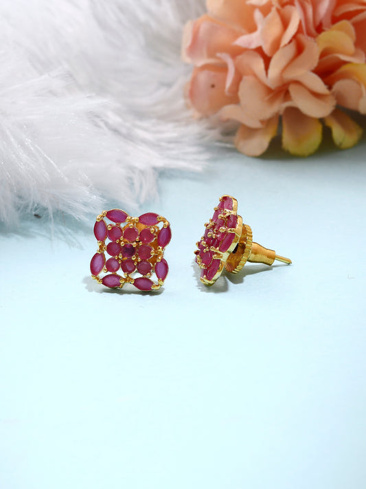 Pink Gold Plated Floral Earrings
