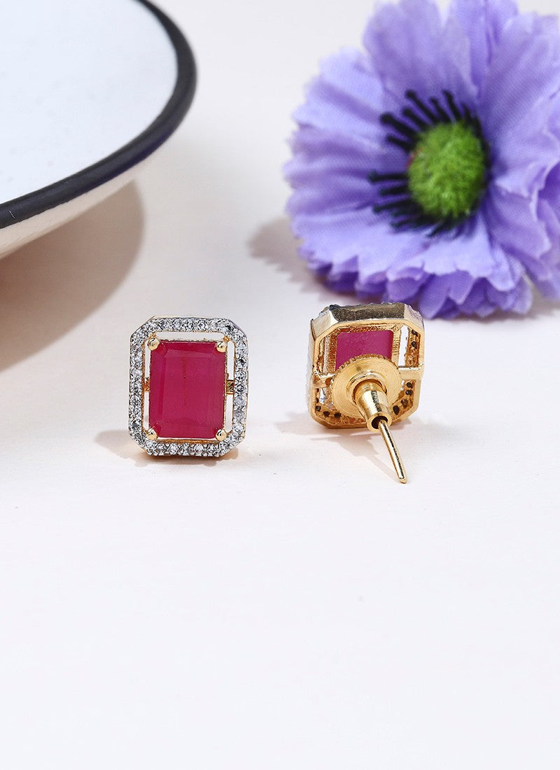 Square Shaped Pink Studs