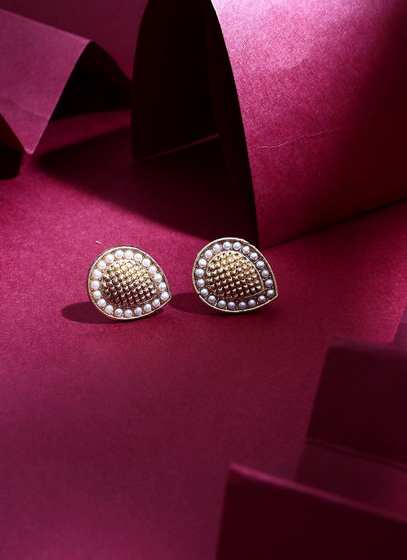 Gold Plated Small Pearl Shaped Earrings