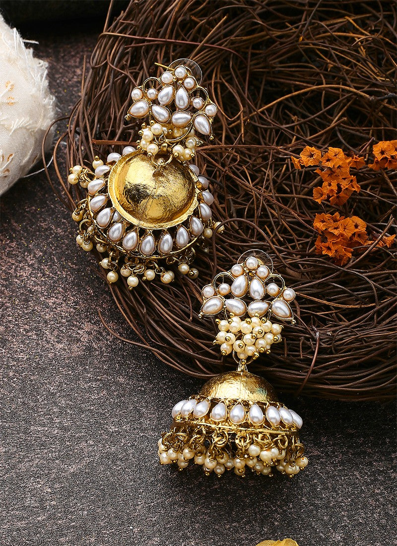 White Kundan Earrings