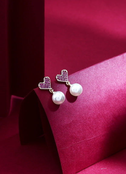 Heart Shaped Earrings With Pearl Drops