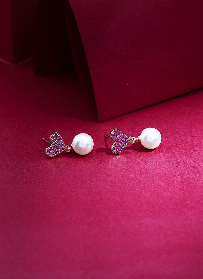 Heart Shaped Earrings With Pearl Drops