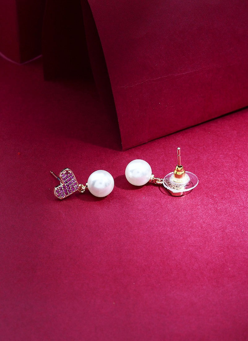 Heart Shaped Earrings With Pearl Drops