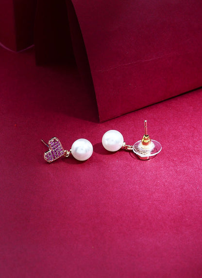 Heart Shaped Earrings With Pearl Drops