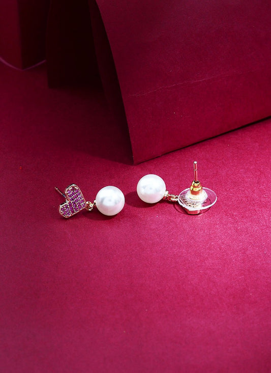 Heart Shaped Earrings With Pearl Drops