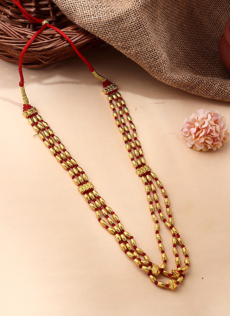 Red Gold-Plated Three-Layered Necklace