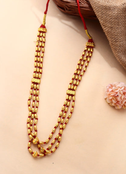 Red Gold-Plated Three-Layered Necklace