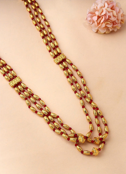 Red Gold-Plated Three-Layered Necklace