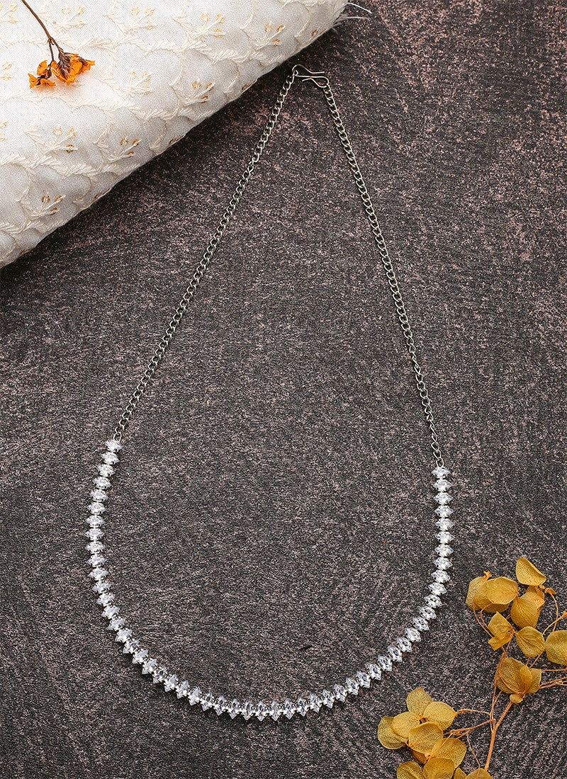 Silver Necklace Set With Earrings