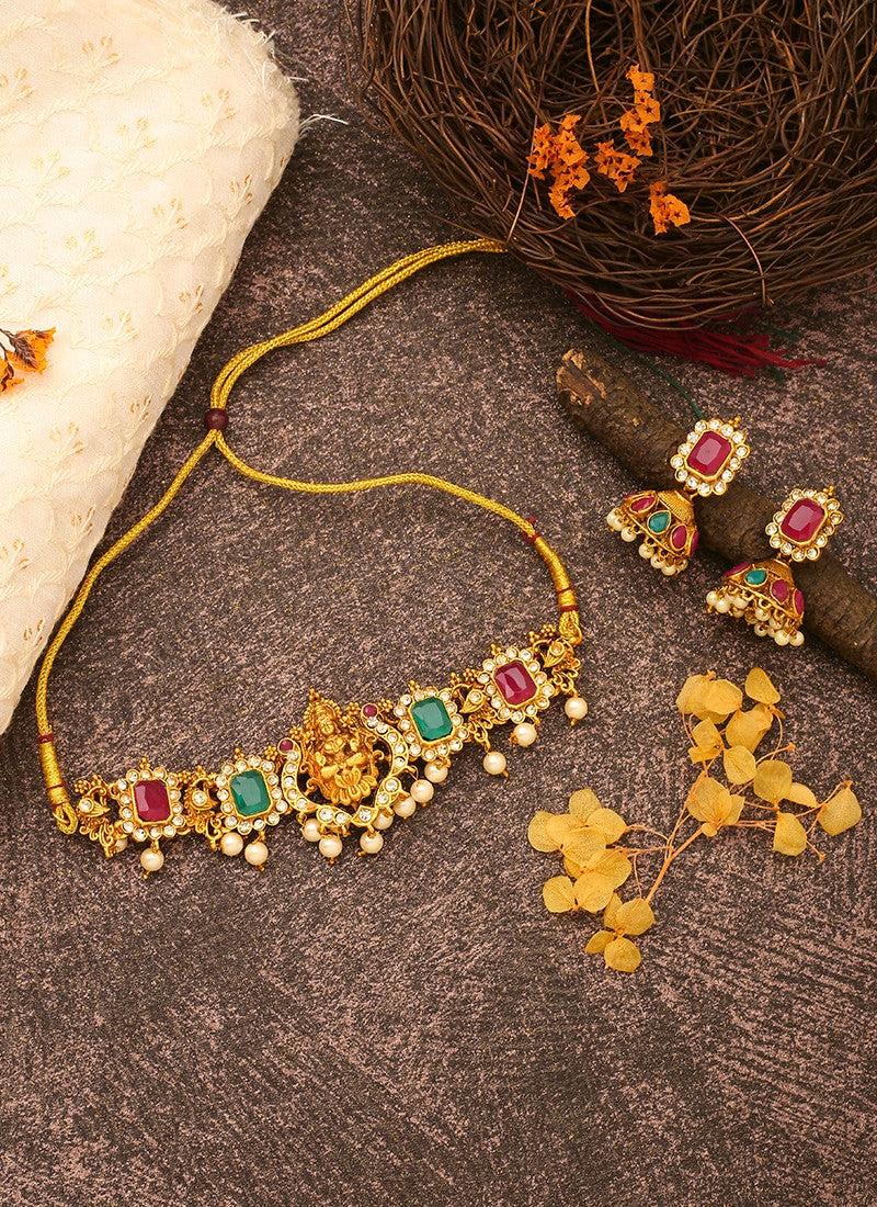 Multicolour Laxmi Motif Necklace Set