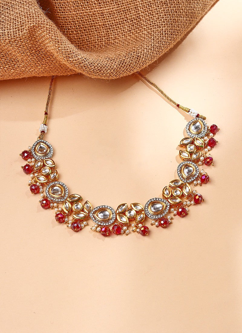 Multicoloured Kundan Necklace Set with Earrings and Maang Tikka