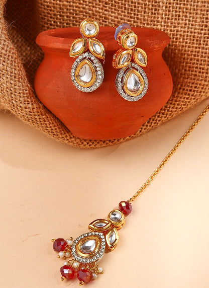 Multicoloured Kundan Necklace Set with Earrings and Maang Tikka