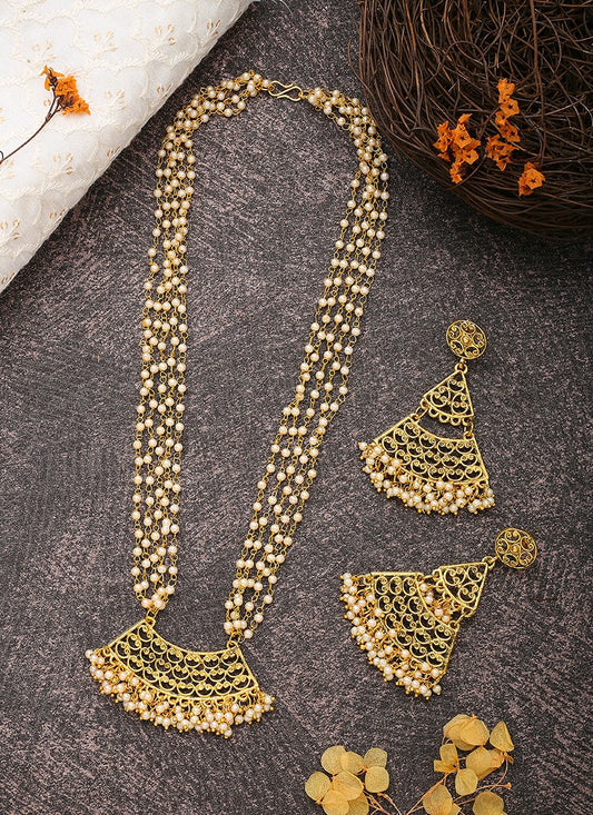 Long Necklace Set With Triangular Earrings