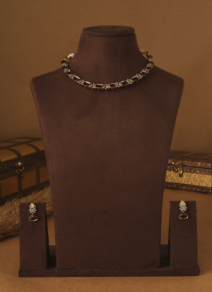 Crimson Elegance Gold Plated Necklace Set