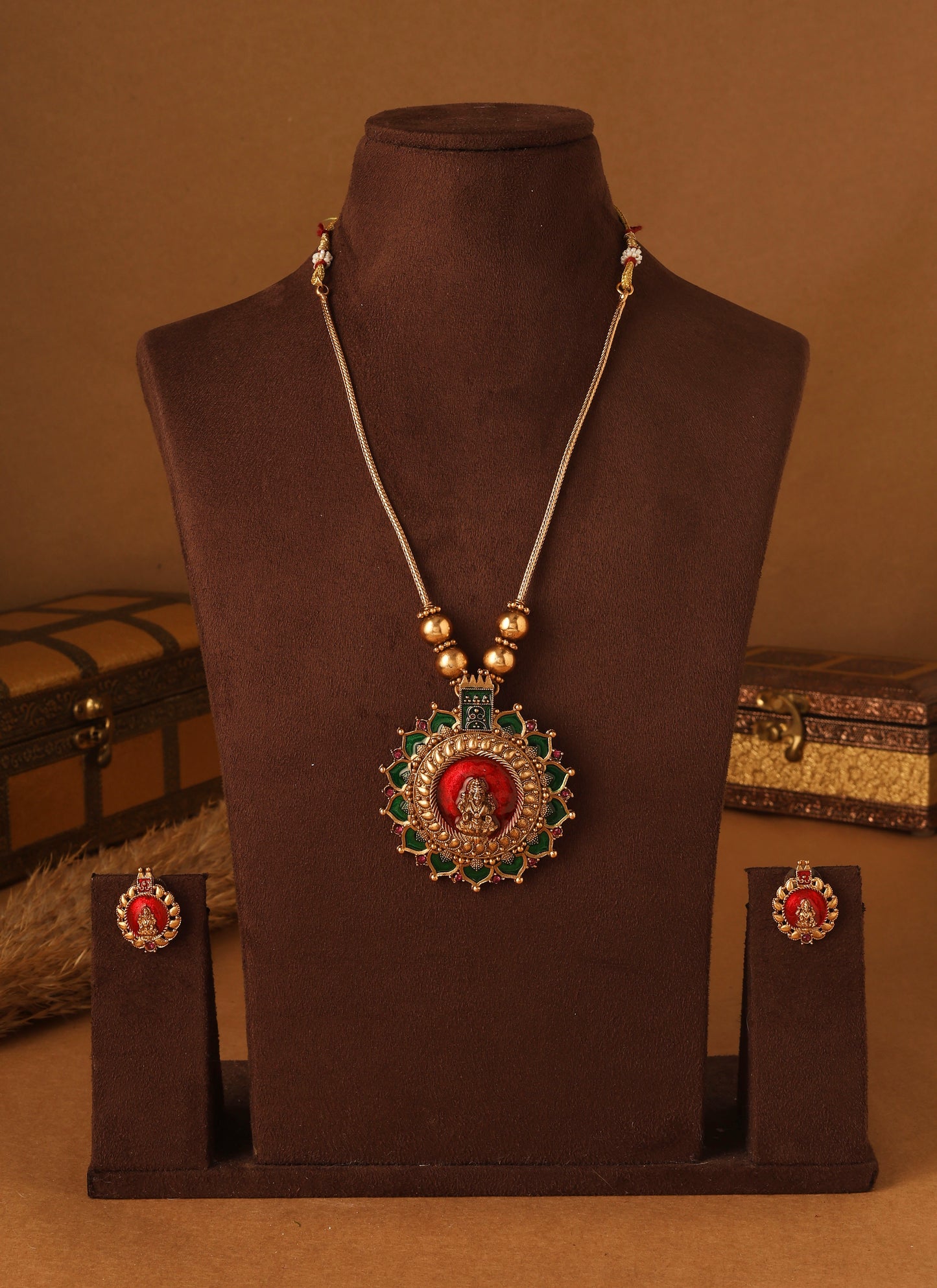 Sunlit Lakshmi Ruby Necklace Set