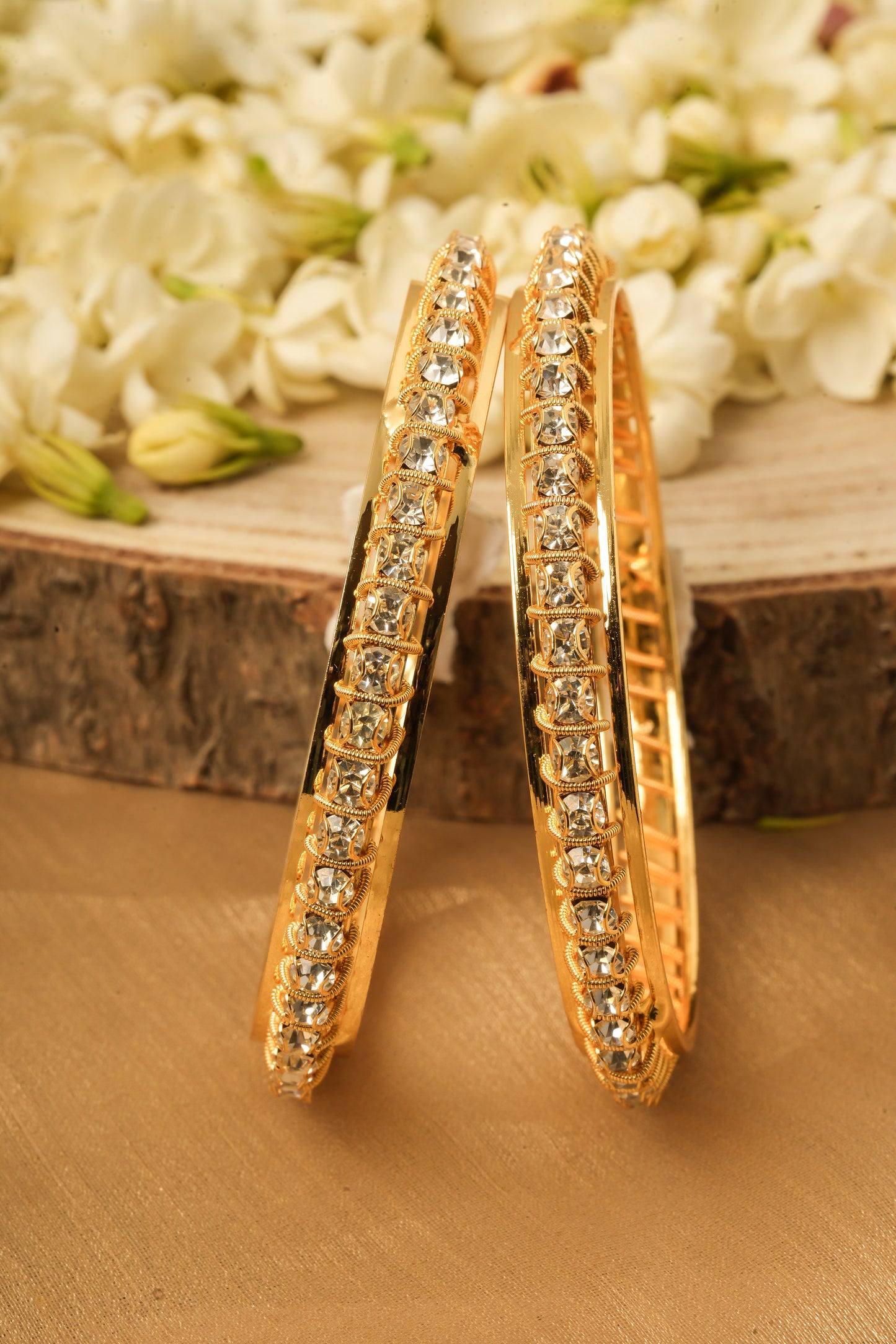 Set of 2 Bangles with Gold Plated Plating and American Stone Studded
