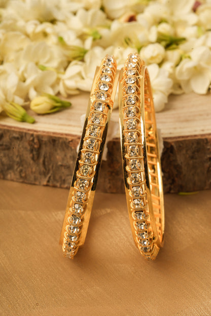 Set of 2 Bangles with Gold Plated Plating and American Stone Studded