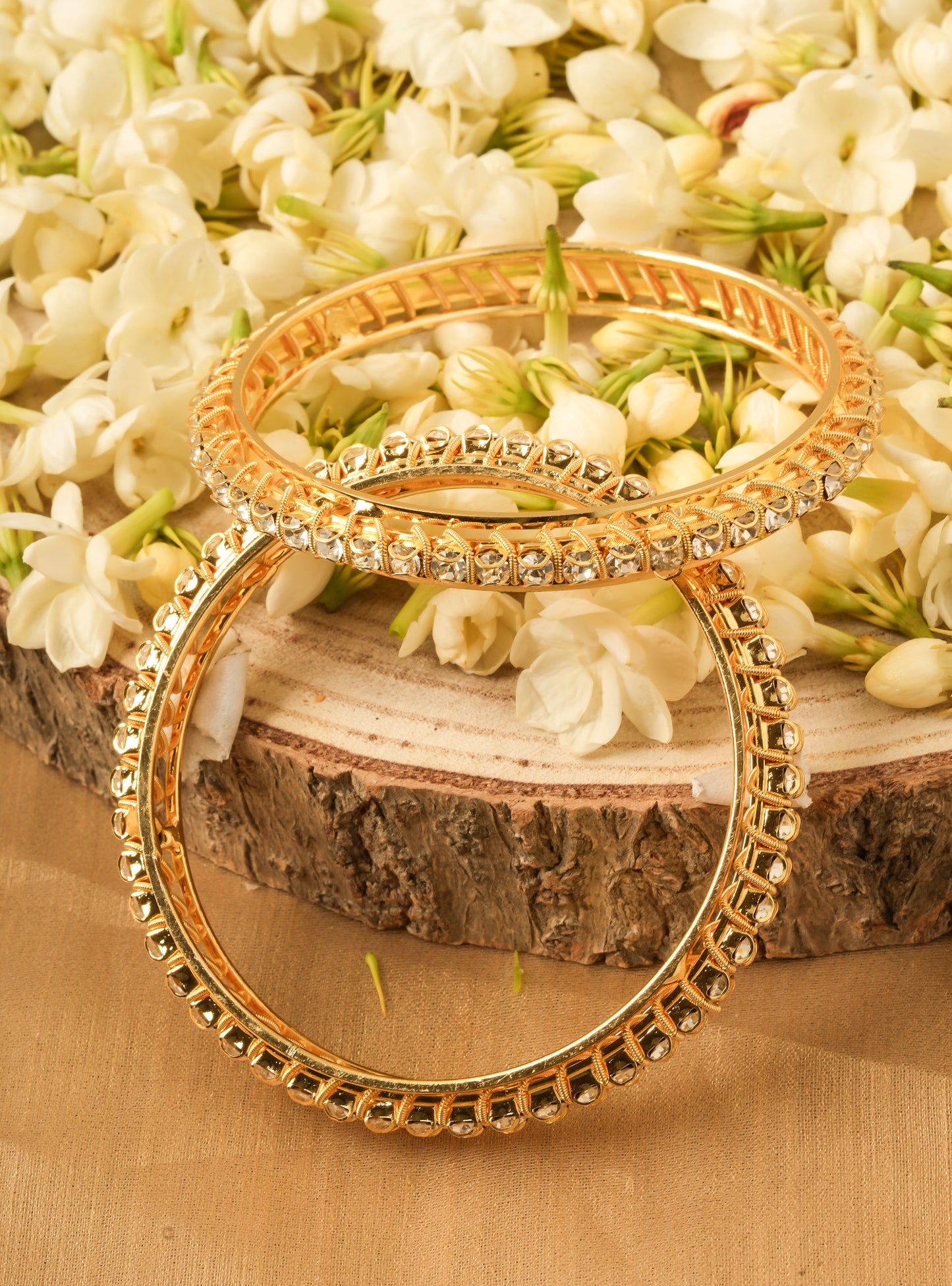 Set of 2 Bangles with Gold Plated Plating and American Stone Studded