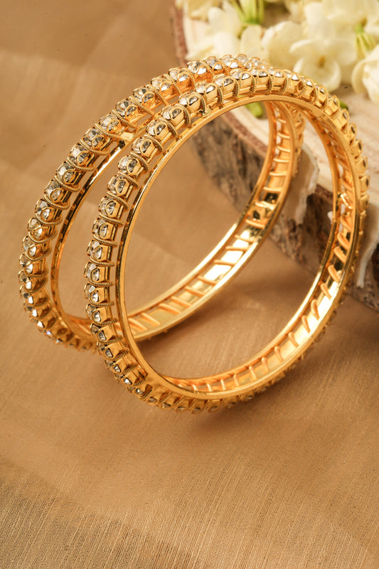 Set of 2 Bangles with Gold Plated Plating and American Stone Studded