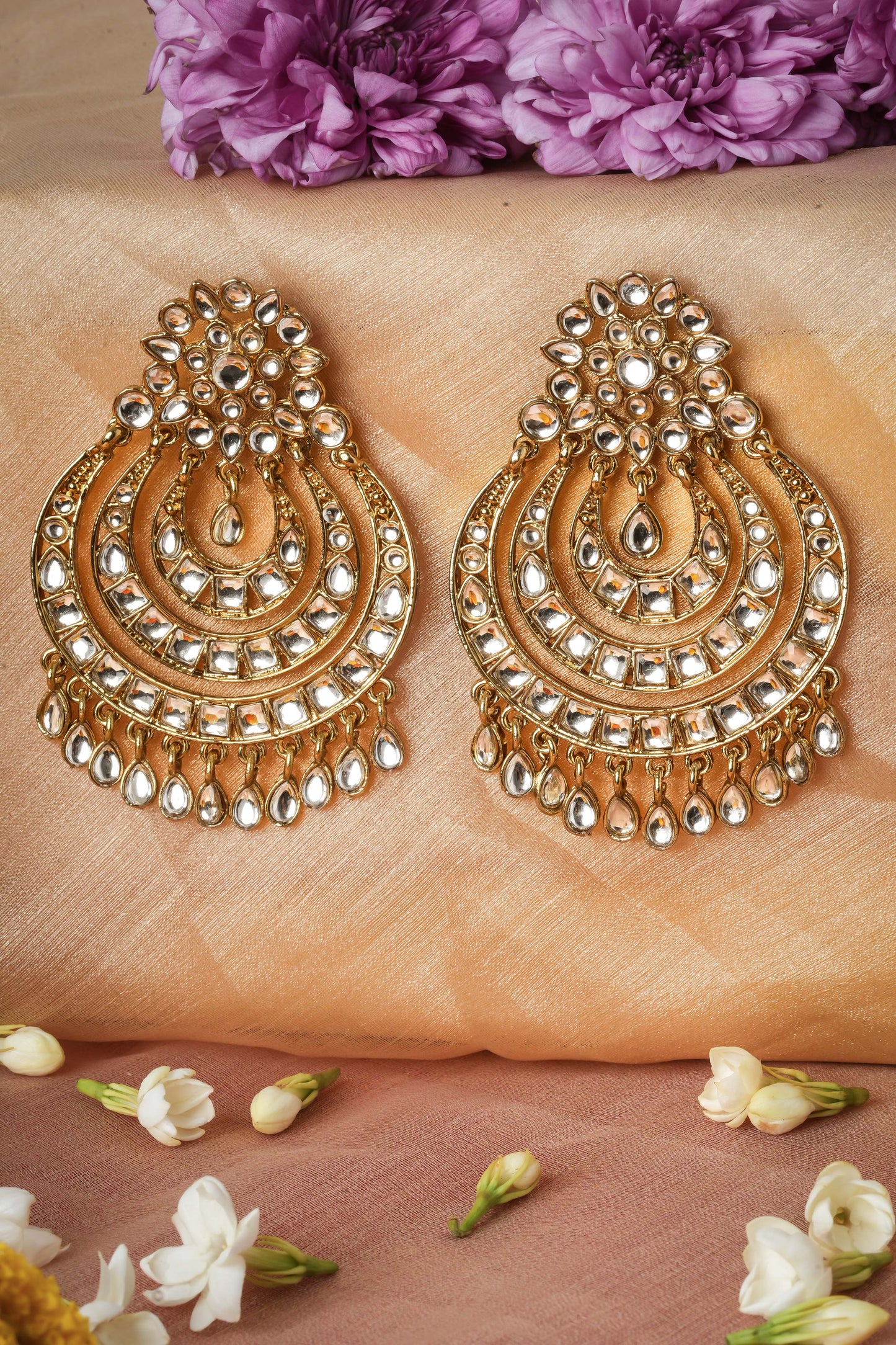 Exquisite Chandballi Earrings Antique Gold Plated with Stone Studded