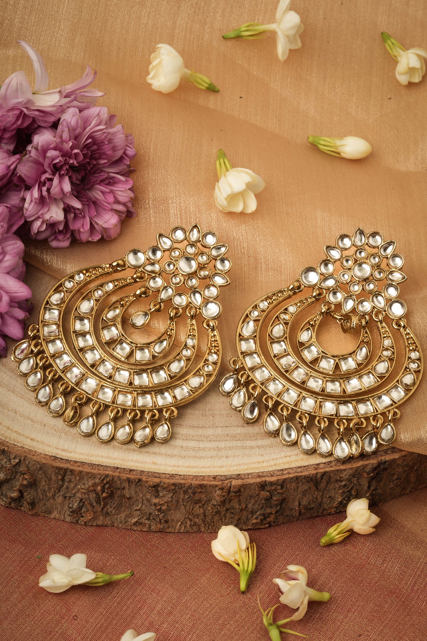 Exquisite Chandballi Earrings Antique Gold Plated with Stone Studded