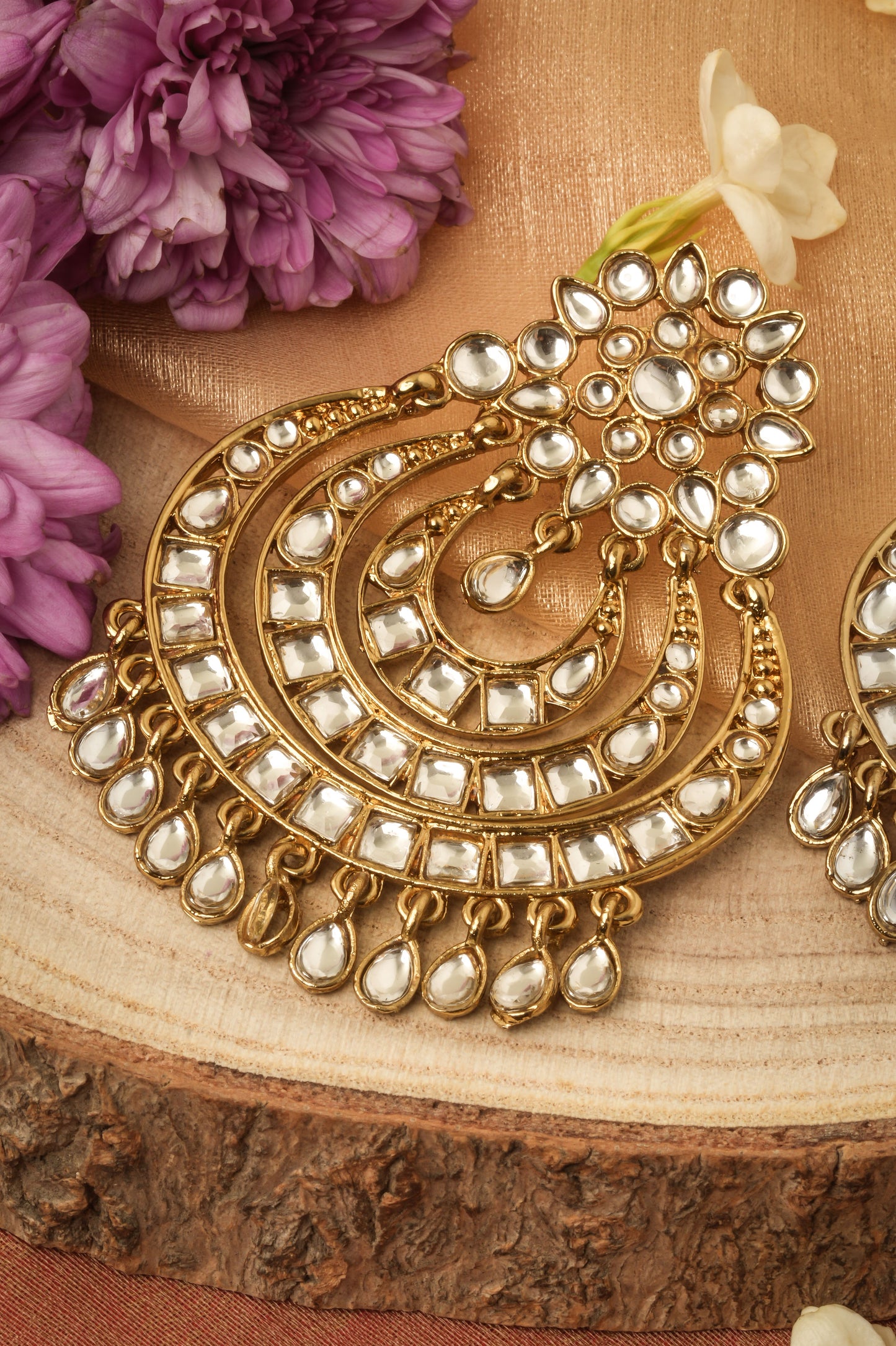 Exquisite Chandballi Earrings Antique Gold Plated with Stone Studded