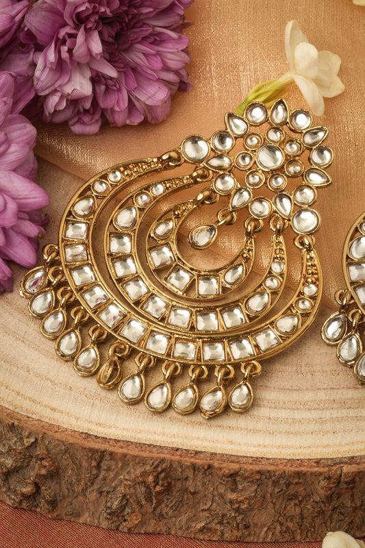 Exquisite Chandballi Earrings Antique Gold Plated with Stone Studded