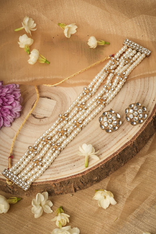 Traditional Pearl Choker Necklace Set for Weddings
