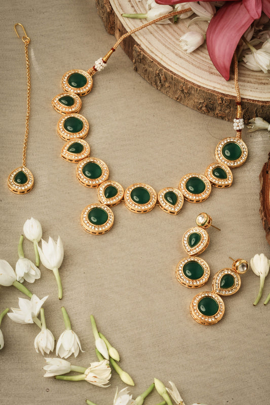 Green Stone Alloy Necklace Sets