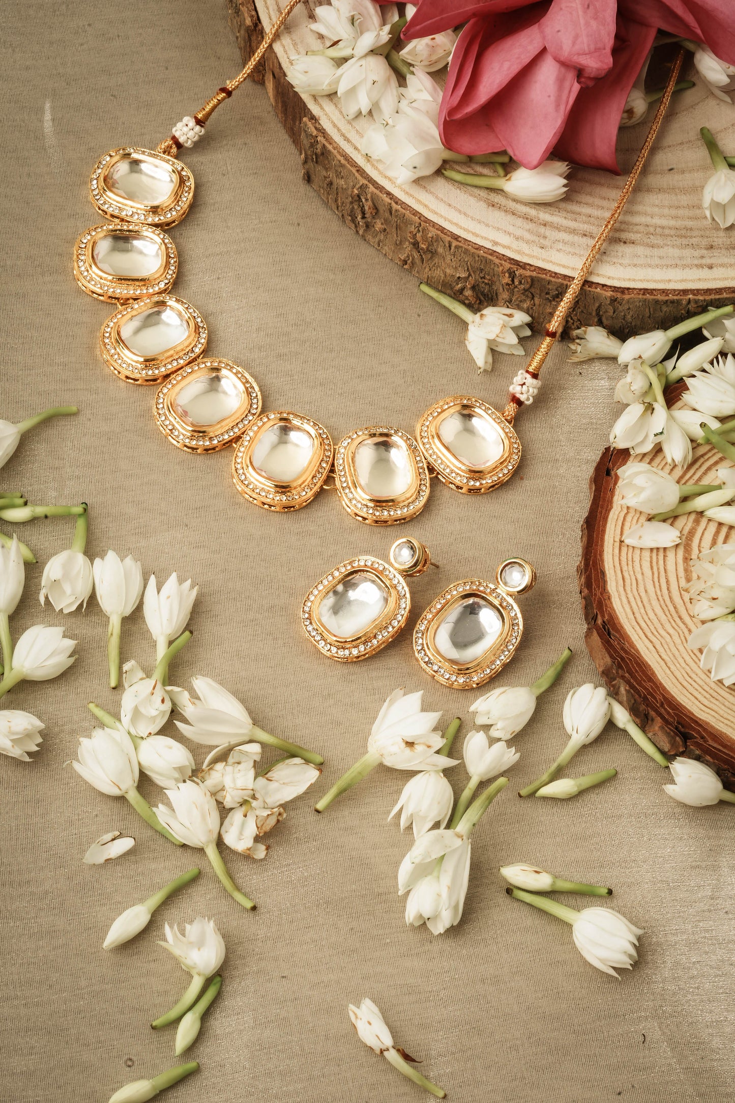 Stone Necklace and Earrings Set with White Stone Embellishments