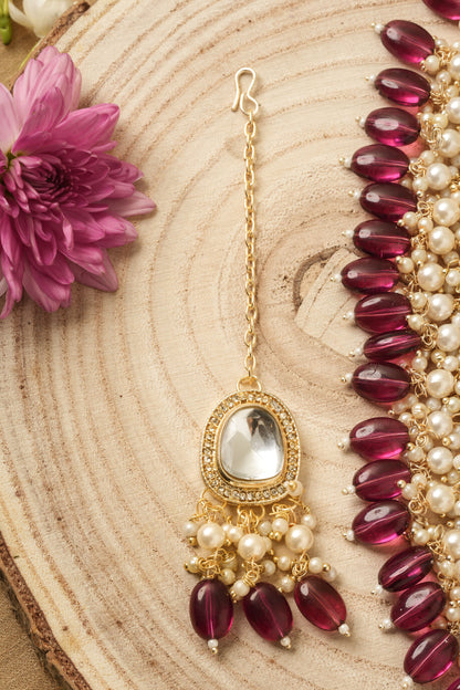 Kundan Stone Studded Choker Set with Purple Pearl Drops