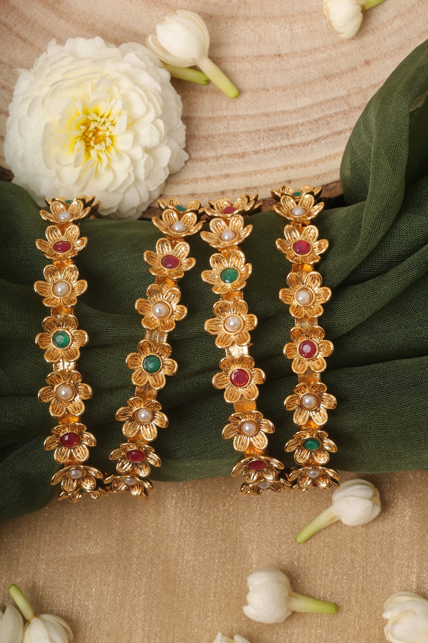 Traditional Flower Shaped Bangles Set Of 4