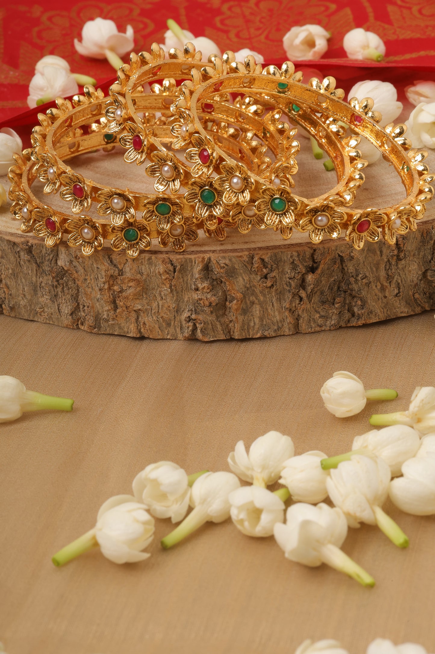 Traditional Flower Shaped Bangles Set Of 4