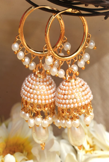 Traditional Gold Earrings with Pearl Embellishments