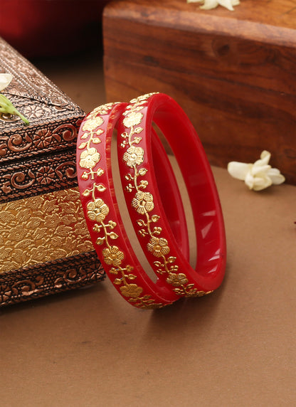 Set of 2 Red Gold Alloy Kundan Bangles