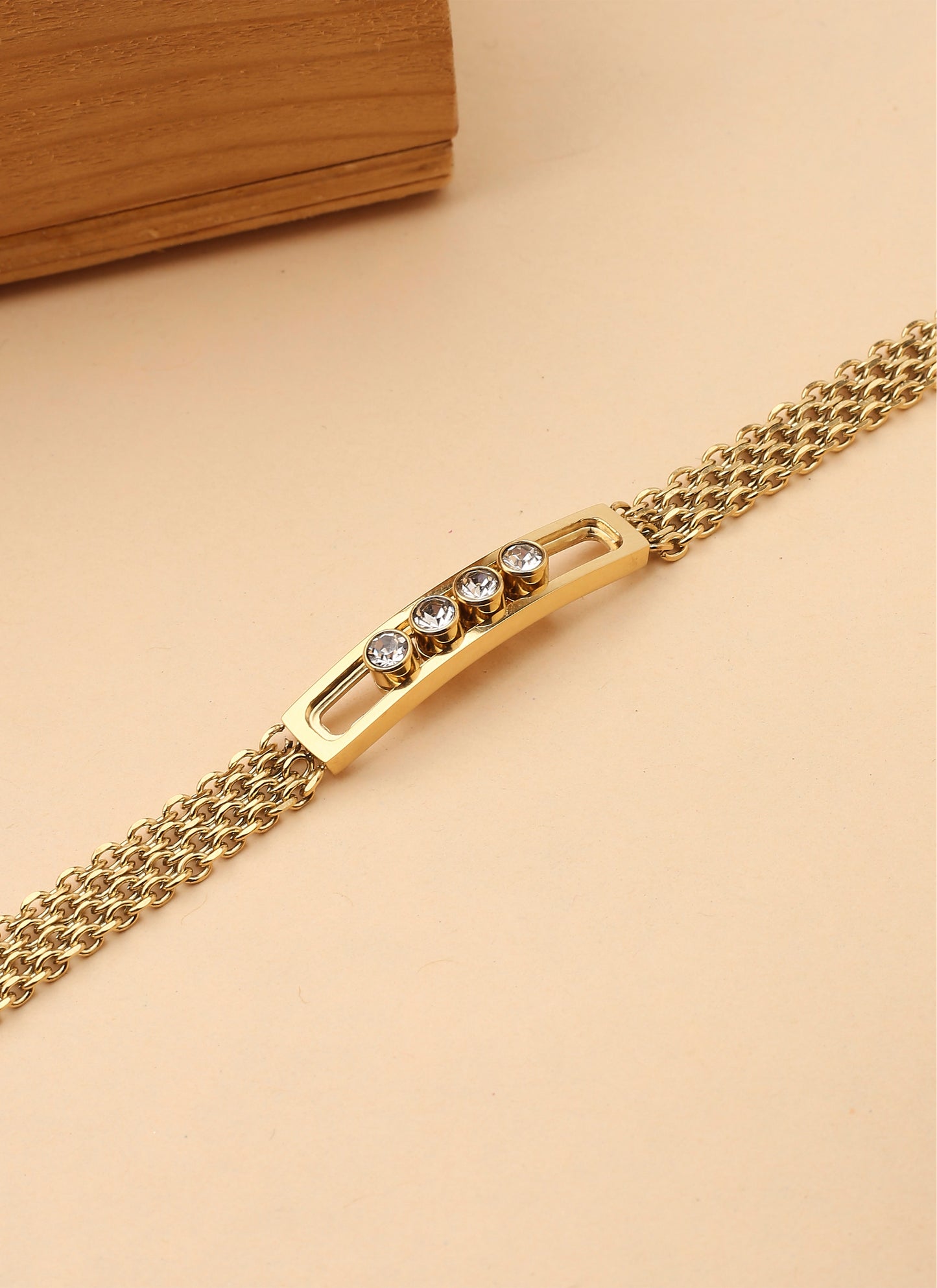 Gold Plated Bracelet with White Stones