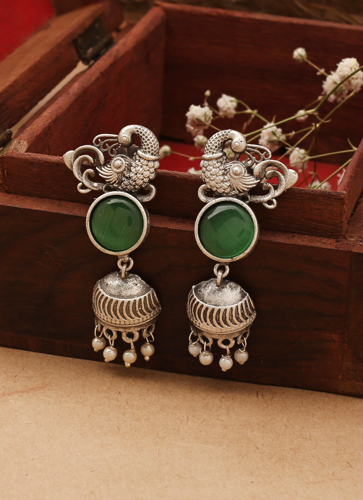 Swan Shaped Long Silver Earrings