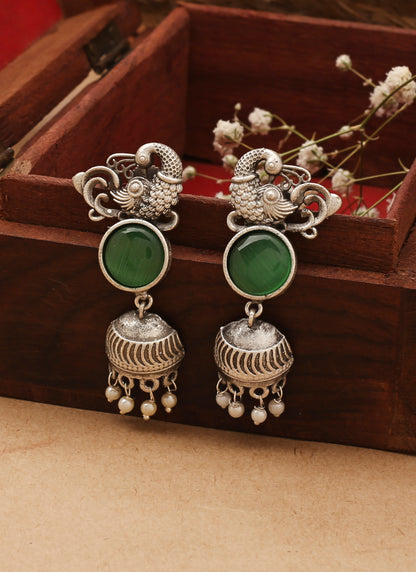 Swan Shaped Long Silver Earrings