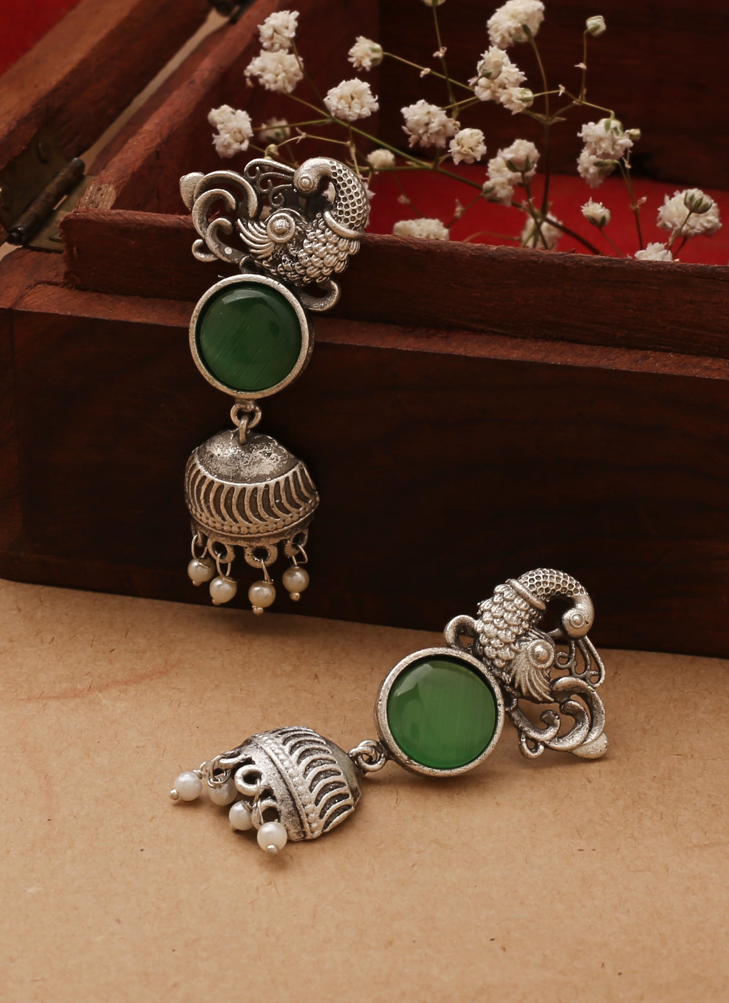 Swan Shaped Long Silver Earrings