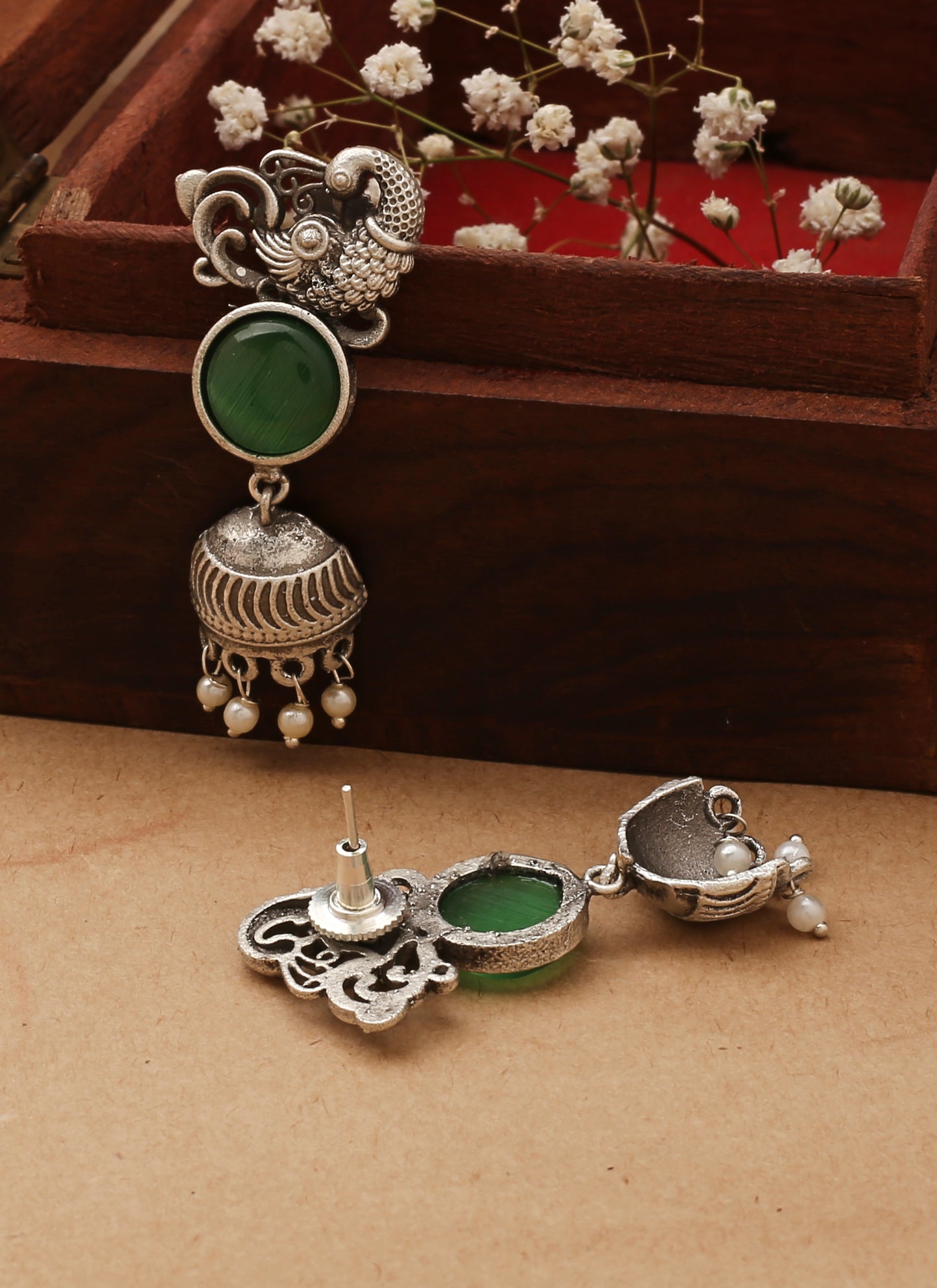 Swan Shaped Long Silver Earrings